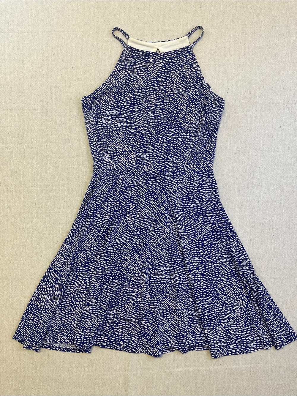 Bar III Blue White Halter Fit & Flare Mini Dress Women’s Medium